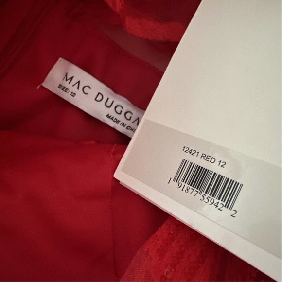 NWT $798 Mac Duggal [ 12 ] Embellished Puff‎ Sleeve Plunge Neck Trumpet Gown - Picture 5 of 15